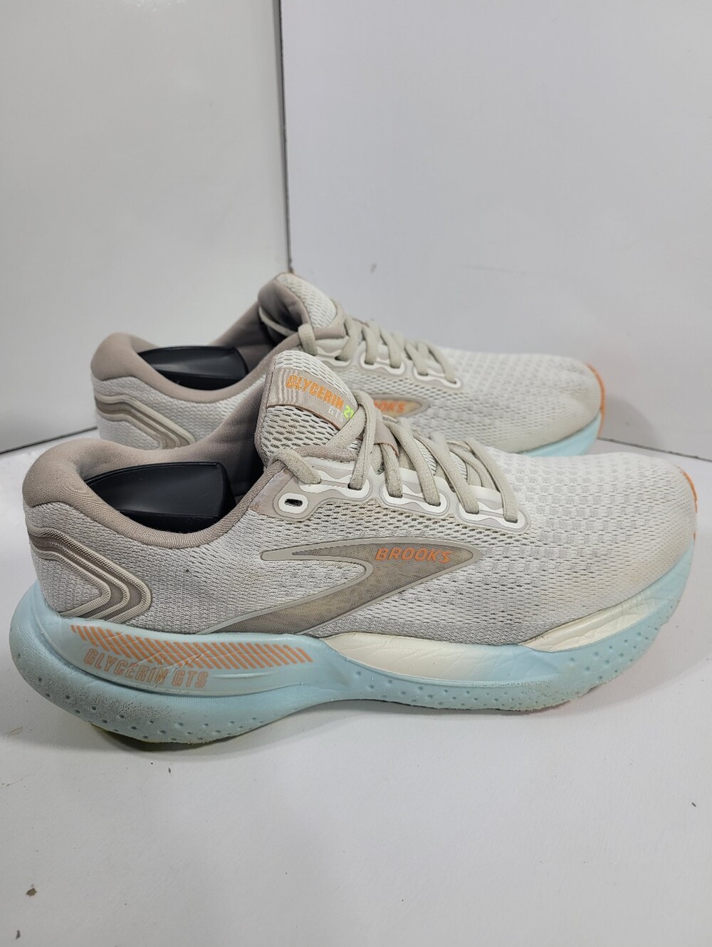 Brooks Glycerin GTS 21 Women Size 8.5 B Sneakers White Orange MISSING INSOLES